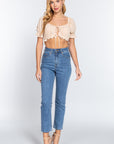 Short Slv Print Crop Woven Top