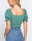 Short Slv Print Crop Woven Top