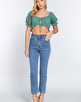 Short Slv Print Crop Woven Top
