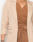 Ruched Sleeves Solid Blazer