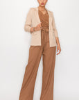 Ruched Sleeves Solid Blazer