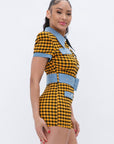 Plaid Print Denim Romper