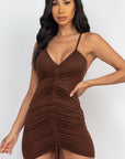 Adjustable Ruched Front Detail Mini Dress