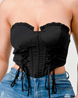 Luxe sweetheart ruffled drawstring lace bustier top