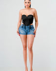 Luxe sweetheart ruffled drawstring lace bustier top