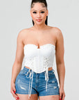 Luxe sweetheart ruffled drawstring lace bustier top