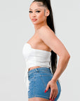 Luxe sweetheart ruffled drawstring lace bustier top