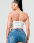 Luxe sweetheart ruffled drawstring lace bustier top