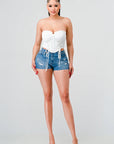 Luxe sweetheart ruffled drawstring lace bustier top