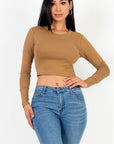 Long Sleeve Round Neck Basic Crop Top