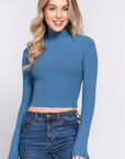 Long Slv Turtle Neck Rib Crop Knit Top