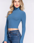 Long Slv Turtle Neck Rib Crop Knit Top