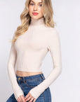Long Slv Turtle Neck Rib Crop Knit Top