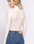 Long Slv Turtle Neck Rib Crop Knit Top