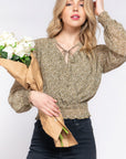 Surplice Smocked Print Chiffon Blouse