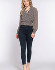Surplice Smocked Print Chiffon Blouse