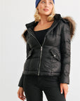 Long Sleeve Faux Fur Hood Padded Water Resistant Finish Jacket