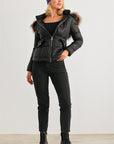 Long Sleeve Faux Fur Hood Padded Water Resistant Finish Jacket