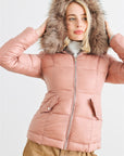 Long Sleeve Faux Fur Hood Padded Water Resistant Finish Jacket