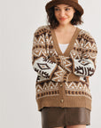 Fair Isle Knit Button-up Long Sleeve Cardigan Sweater