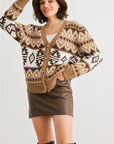 Fair Isle Knit Button-up Long Sleeve Cardigan Sweater