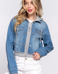 Long Slv Terry Hoodie Denim Jacket