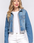 Long Slv Terry Hoodie Denim Jacket