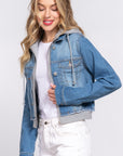 Long Slv Terry Hoodie Denim Jacket