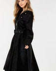 Waist Belt Tacked Faux Suede Coat Solid Coat
