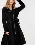 Waist Belt Tacked Faux Suede Coat Solid Coat