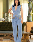 Washed Denim Stretch Fashion Jumpsuit