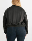 Plus Satin Zip-up Ruched Long Sleeve Cropped Bomber Jacket