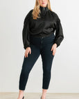 Plus Satin Zip-up Ruched Long Sleeve Cropped Bomber Jacket