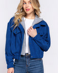 Long Slv Hoodie Corduroy Jacket