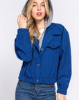 Long Slv Hoodie Corduroy Jacket