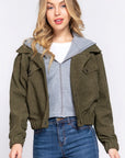 Long Slv Hoodie Corduroy Jacket