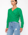 Front Wrap Surplice Neck Top