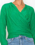 Front Wrap Surplice Neck Top