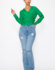 Front Wrap Surplice Neck Top