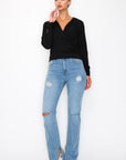 Front Wrap Surplice Neck Top