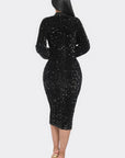 Midi 2 Way Zip Up Sequin Contrast Dress