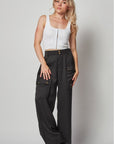 Satin Cargo Pocket Wide Leg Pants