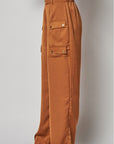 Satin Cargo Pocket Wide Leg Pants