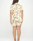 Plus Chain Belt Print Short Sleeve Wrap Tie Dress