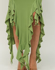 Solid Bottom Ruffle Trim Hem Slit Tube Maxi Dress