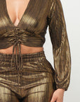 Foil Plisse Tunnel Shirring Top And Pants Set