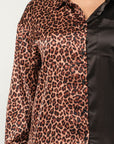 Half Animal Print And Half Solid Top And Pants Set
