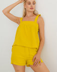 Dijon Textured Sleeveless Flare Top & High Waist Two Pocket Shorts Set