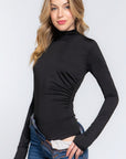Long Sleeve High Neck Shirring Detail Ity Knit Bodysuit