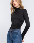 Long Sleeve High Neck Shirring Detail Ity Knit Bodysuit